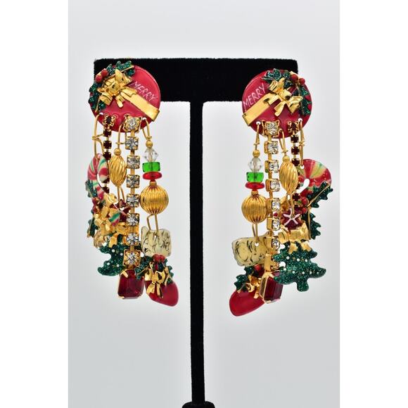 Lunch At The Ritz Vintage Tis Season Clip On Earrings Merry Christmas 80s BinAG - Picture 1 of 12